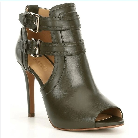 Michael Kors Blaze Leather Open Toe Booties Ivy Green - Picture 1 of 11